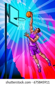 Active young player playing game of Basketball sport. Vector illustration