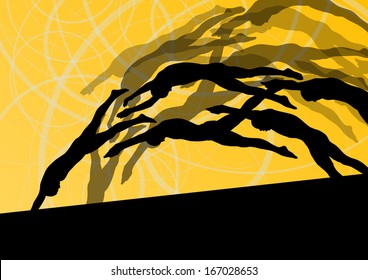 Active young swimmers diving and swimming in water sport pool silhouettes vector abstract background illustration