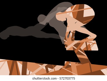 Active young swimmers diving and swimming in water sport pool silhouettes vector abstract background illustration