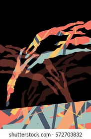 Active young swimmers diving and swimming in water sport pool silhouettes vector abstract background illustration
