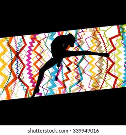 Active young woman calisthenics sport gymnasts silhouette with clubs in acrobatics abstract background illustration vector