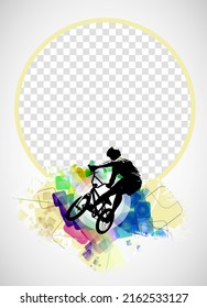 Active young woman doing tricks on a bicycle, extreme sport concept. Sport background ready for poster or banner, vector