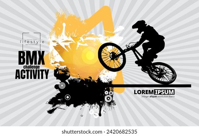 Active young woman doing tricks on a bicycle, extreme sport concept. Sport background ready for poster or banner, vector