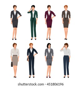 Active young women in suits for office. Vector set.