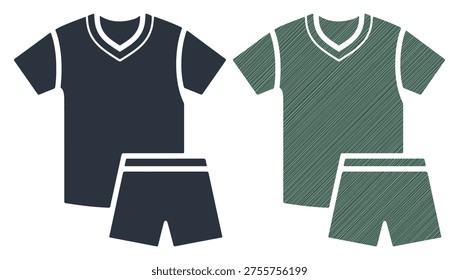 Activewear uniform set, athletic clothing silhouette, football jersey and shorts vector