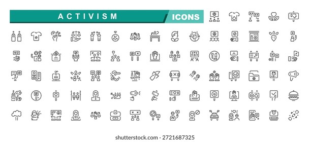 Conjunto de iconos de activismo. Contiene iconos de formación de equipos, colaboración, trabajo en equipo, coaching, resolución de problemas y educación. colección de iconos de líneas.