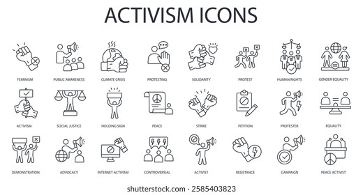 Activism icon set.vector.Editable stroke.linear style sign for use web design,logo.Symbol illustration.