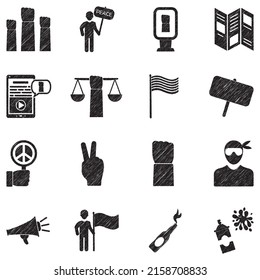 Activism Icons. Black Scribble Design. Vector Illustration.