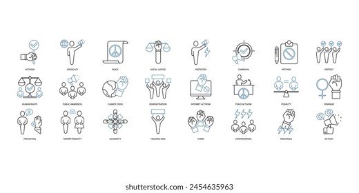 activism icons set. Set of editable stroke icons.Set of activism