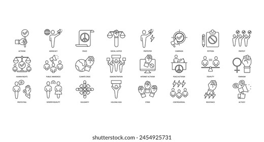 activism icons set. Set of editable stroke icons.Set of activism