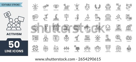 Activism line editable icon set. Containing protest, activist, demonstration, petition, human rights, and more. Vector illustration