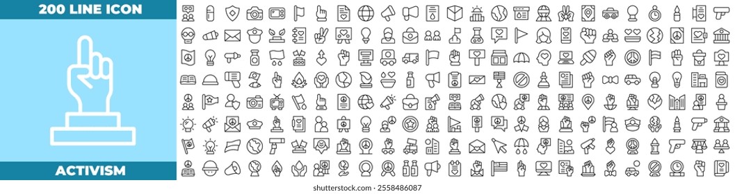 Activism Line Editable Icons set. Vector illustration in modern thin line style of activism icons: Activism icon set. Containing protest, activist, demonstration, strike, advocacy, petition, etc