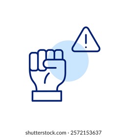 Activism risk notification, potential conflict danger warning. Pixel perfect, editable stroke icon