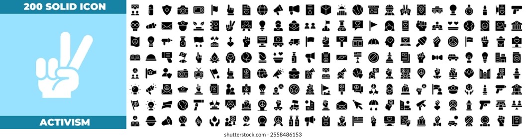 Activism Solid Editable Icons set. Vector illustration in modern thin solid style of activism icons: Activism icon set. Containing protest, activist, demonstration, strike, advocacy, petition, etc