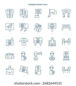Icono de trazo de activismo. Conjunto de iconos de línea de activismo. paquete de iconos de trazo editable