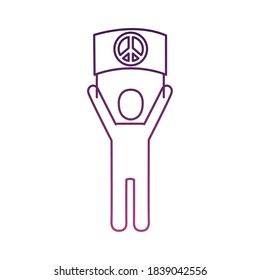 activist avatar lifting banner with peace symbol line style icon vector illustration design