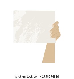 Activist with blank placard for demonstration, protest. Protester with poster. Hands holding banner. Social issue. Vector flat cartoon illustration