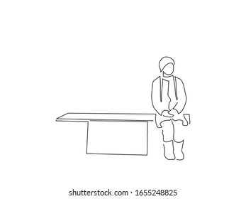 Activist holding a banner isolated line drawing, vector illustration design. Activism collection.