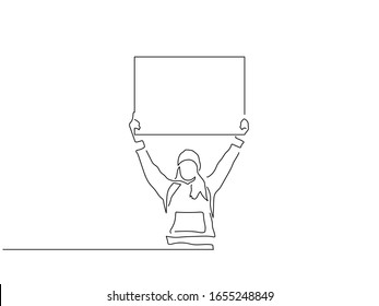 Activist holding a banner isolated line drawing, vector illustration design. Activism collection.