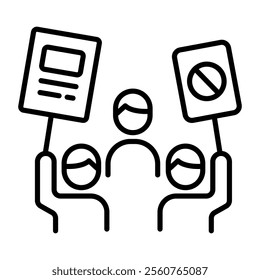 Activist holding placards icon in linear style 