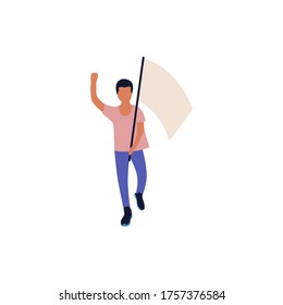 Activist holds blank banners. Demonstration, revolution, protests illustration. Vector illustration in a flat style