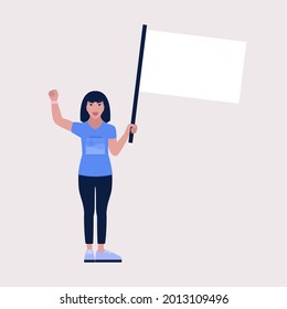 Activist holds a flag. Demonstration, revolution, protests illustration. Vector illustration in a flat style