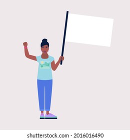 Activist holds a flag. Demonstration, revolution, protests illustration. Vector illustration in a flat style