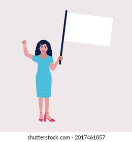 Activist holds a flag. Demonstration, revolution, protests illustration. Vector illustration in a flat style