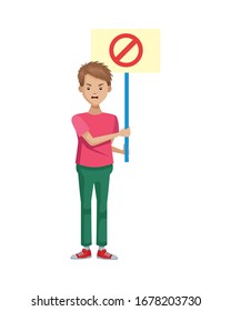 activist man protesting with banner vector illustration design