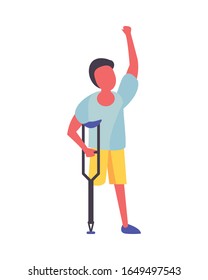 activist man protesting in crutch vector illustration design