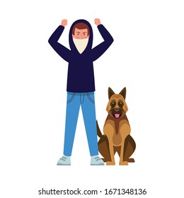 activist man protesting with dog avatar character vector illustration design