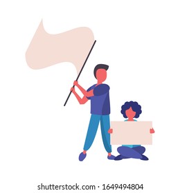 activist men protesting with flag vector illustration design