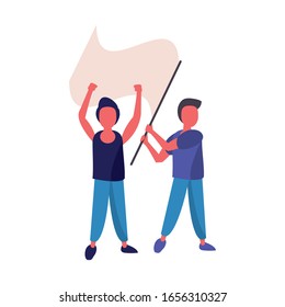 activist men protesting with flag vector illustration design