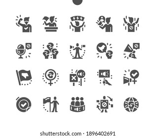 Activist. People agitation. Animal protection. Protest announcements. Street activist with protest. Agitation sticker. Vector Solid Icons. Simple Pictogram