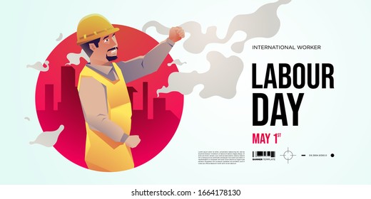an activist standing protest demonstration on labour day illustration banner, poster, and social media post.