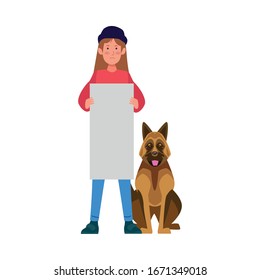 activist woman with protest banner and pet vector illustration design