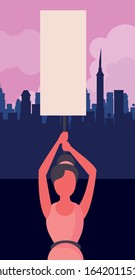 activist woman with protest banner vector illustration design
