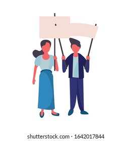 activists couple with protest banners vector illustration design