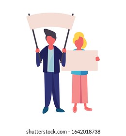 activists couple with protest banners vector illustration design