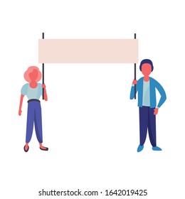 activists couple with protest banners vector illustration design