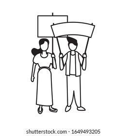 activists couple with protest banners vector illustration design