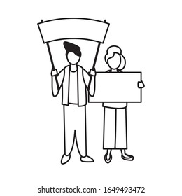 activists couple with protest banners vector illustration design