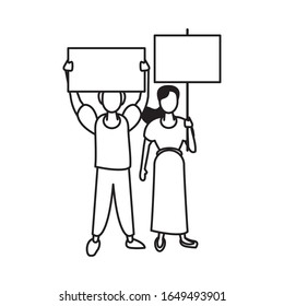 activists couple with protest banners vector illustration design