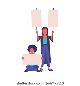 activists couple with protest banners vector illustration design