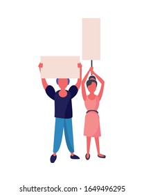 activists couple with protest banners vector illustration design
