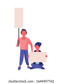 activists couple with protest banners vector illustration design