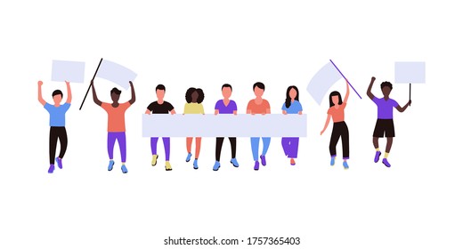 Activists hold blank banners. Demonstration, revolution, protests illustration. Vector illustration in a flat style