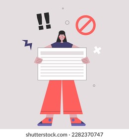 Activists holding blank banners. Demonstration, revolution protest illustration. Vector illustration in a flat style