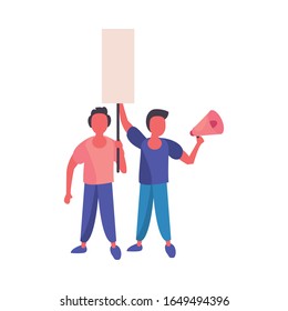 Aktivisten Männer mit Protestbanner und Megaphon-Vektorillustration-Design