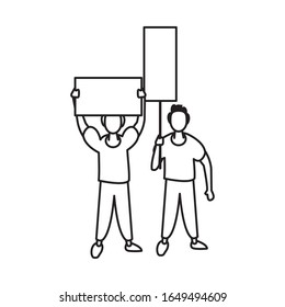 activists men with protest banners vector illustration design